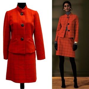 Brooks Brothers red windowpane check two piece blazer jacket skirt suit set 4
